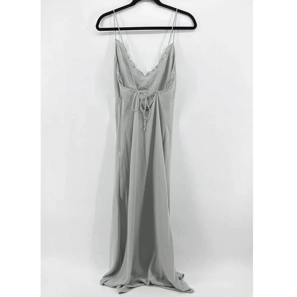 Abercrombie & Fitch Ruffle Slip Maxi Dress‎ Large Tall Sage Green Tie Back Slit